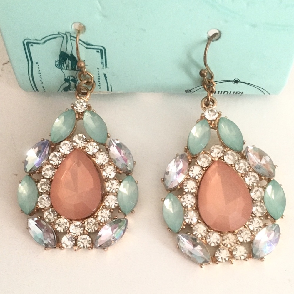 Light Blue, Pink and gold Dangle Earrings!